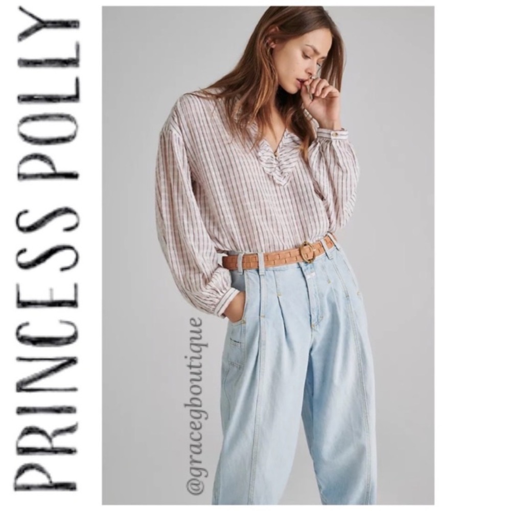 High Waisted Pleated Tapered Leg Jeans Princess Polly Light Wash Jeans Size 4